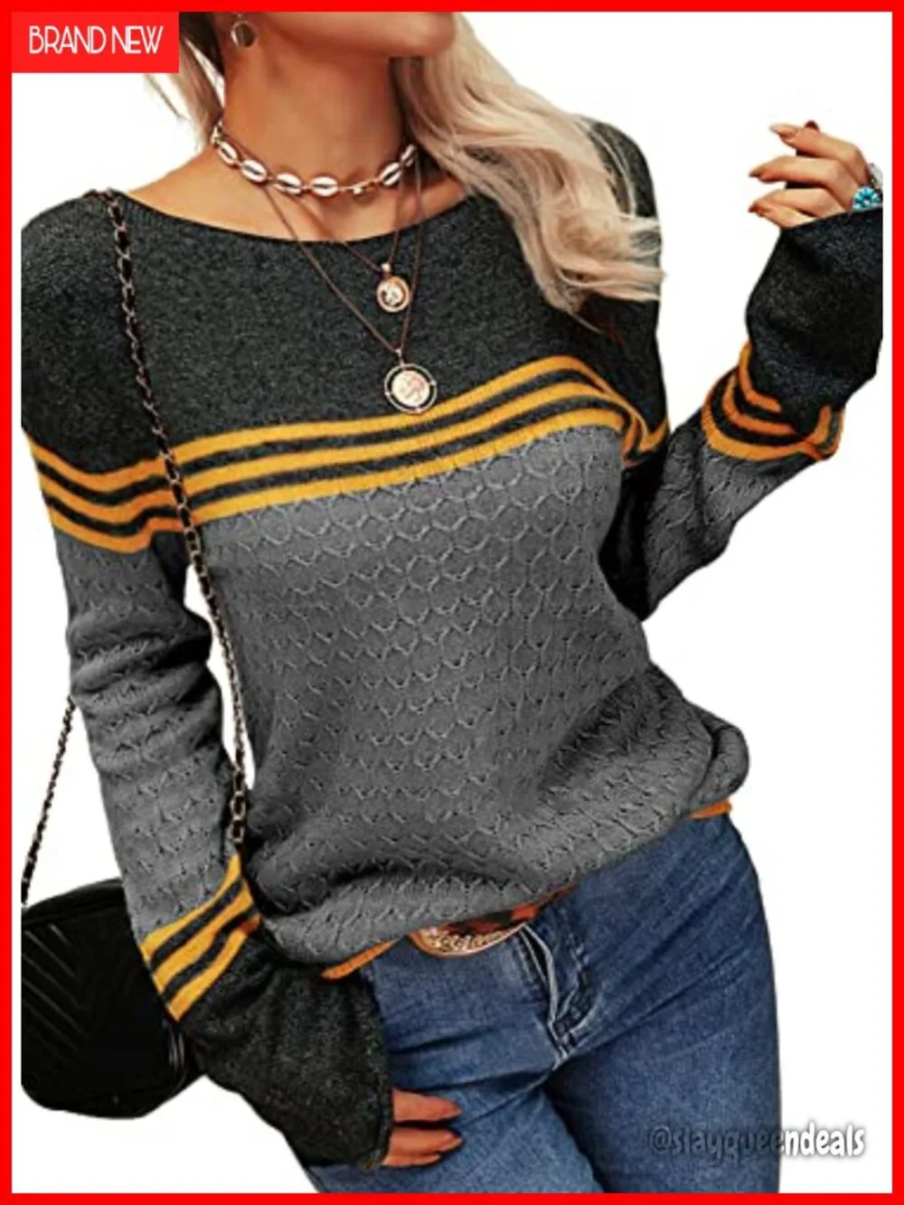 Colorblock Striped Lightweight Crewneck Pullover Sweater